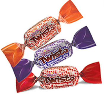 Sour candies and Twisto candies.

They are slippery like frogs! Yuck! Even my mom calls them by the name frog!