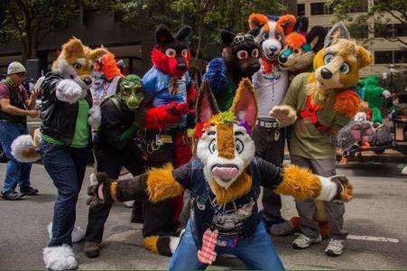  fursuiting~ I love to make people smile and hang out with دوستوں and go to fun events sometimes, i'll attend charity events and special events for special needs kids Give them a smile <3 (I'm the کمگارو in the front)