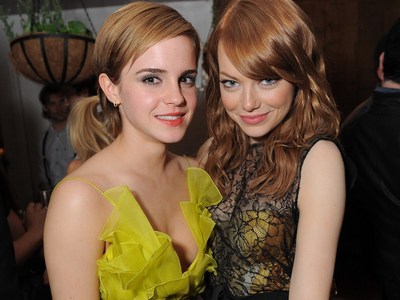a tale of 2 Emmas :  Watson and Stone :)

Emma Watson and Emma Roberts : http://coolspotters.com/actresses/emma-watson/and/brands/temperley-london/media/214466#medium-214466

Emma Watson and Emma Thompson : http://twicsy.com/i/uG3zUh

