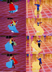  Maybe because the movement of the dance. Like this picture, Aurora and Belle's dances are very similiar too. The dance Bewegen like that actually is very usual to be used in Disney movies.
