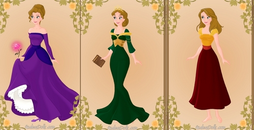that mostly depends what will be her story based on , i´ll guess the next will be based on "the princess and the pea" 
so i made three acording of which personality could she have 
The purple one is if she is joyful,nice and playfull
the green and golden is more to elegant and sophisticated lady 
and the yellow and red (the one i like the least) is for more tomboyish and free spirited 
