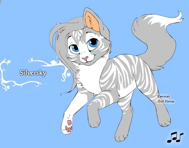  Warrior name: Silversky Desired Clan: SnowClan Desired rank: Medicine cat Pelt description: Delicate silver tabby with ice blue eyes and white paws and tail tip Family: none Personality: shy Gender: female
