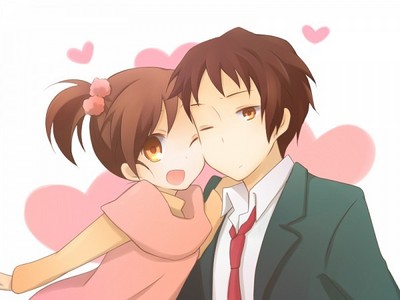 Kyon and his sister, his sisters name is unknown actually( Melancholy of Haruhi)
