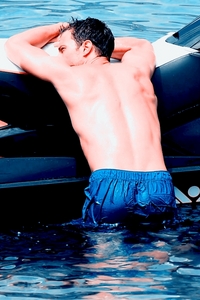  Jamie in blue swim trunks