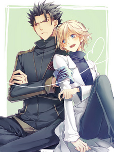  Kurogane (black hair) and Fai (blond hair) from Tsubasa Chronicle. Kurogane is serious and harsh with a passion for fighting, while Fai is light-hearted and friendly while disliking violence.