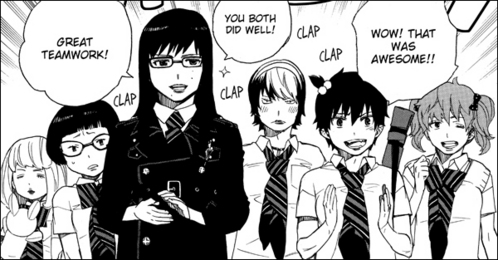 This is why the manga is better. .-.
(The whole main cast from Ao No Exorcist)
I can't take Bon seriously, though. Just look at him. XD