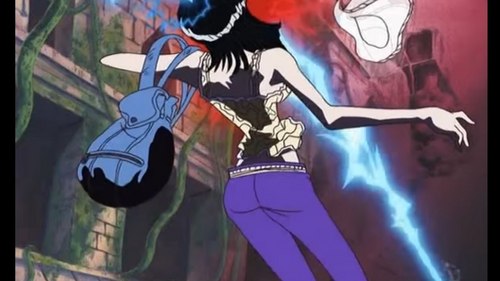 Nico Robin shocked by Enel from One piece. Had a hard time finding an imagine so I added a video here too.
https://youtu.be/m5PSCr_nF2k