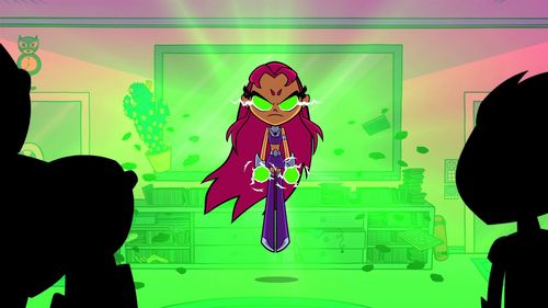  I'm thinking Starfire или Robin... I chose Starfire because she literally is full of energy and she bounces around all over the place when she's happy, and can fly really fast. But it could be Robin because he's always running around yelling.