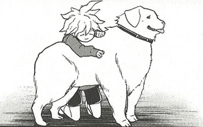  Komaeda and his dog. (Komaeda is in an animé called Danganronpa 3, so even though he is originally from a visual novel, it totally counts. That and I wanted an exuse to use this image...)