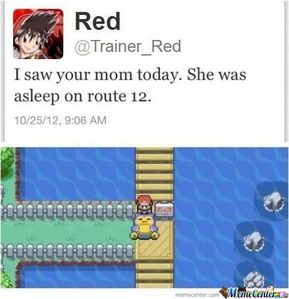 To be honest, I'm not really a fan of these types of Jokes. I rarely find good ones that will actually make me laugh. There are two Pokemon related ones that have managed to crack me up.

Yo Mama's so fat, when she gets in the pool her Splash attacks actually do damage.

Yo Mama's so fat, she fell asleep and blocked Route 12 !!!!

