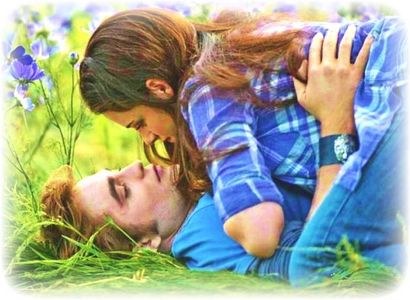  Robert lying in a beautiful meadow in a scene from Twilight Eclipse with the beautiful Kristen Stewart