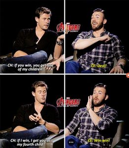  Thor and Captain America,aka Chris Hemsworth and Chris Evans having a few words together