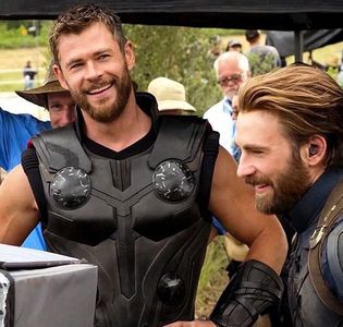  my fave Chris (Hemsworth) with another Chris (Evans) on the set of Avengers Infinity War