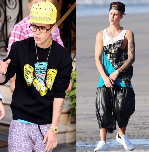 The first outfit was a dare by his friends who said he wouldn’t go out in public wearing it so justin just being Justin , he did looooool

The second one is just ... hideous 🤢 