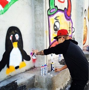Justin doing a penguin ! 