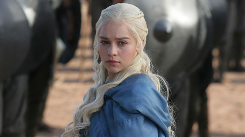  Emilia Clarke wearing a wig for the role of Daenerys Targaryen in Game of Thrones.