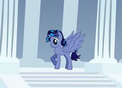 What type: born as an Alicorn
Cutie mark:starlight's cutie mark
Body colour: Purple
Hair colour: Dark purple and the colour that is like green+blue
Hair style: A fancy hair style
Job: princess
Magic colour: the colour of Green+blue
Eye colour: blue
Decoration: Head band
Name: Starbright Glimmer
Others: When she flies, there is a trail of light blue + dark blue light behind her
Lives: in a castle