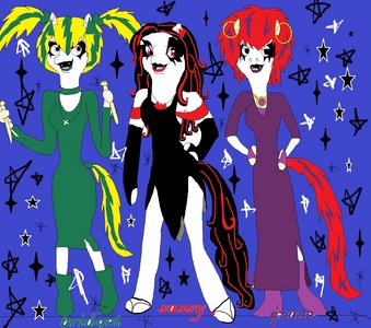  what do آپ think of my ponyfied version of the hex girls but there called "the hex mares"