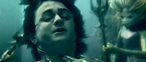  In the movie the Goblet of Fire, when Harry's underwater he's wearing glasses. How is that possible?