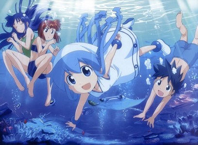 Post an anime character submerged in deep water.