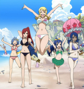  Post アニメ characters at the beach.