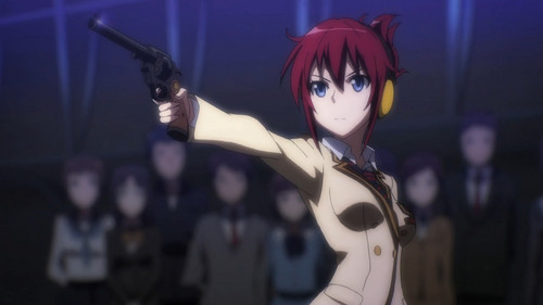 Post an anime character at a firing range.