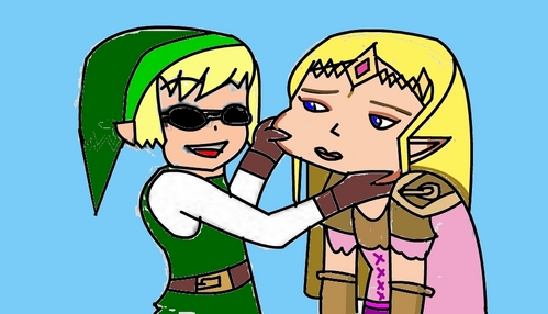Can you draw a picture or more of someone pulling on Zelda's cheeks and the picture can  be in any way as long as it shows some person pulling Zelda's cheeks﻿