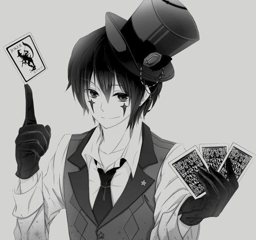  Does anyone know any animes where the main character would be a cool joker, 你 know, with the cards and everything. Like this guy:
