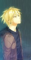  Him standing in the rain thinking to his self.(he died his hair)