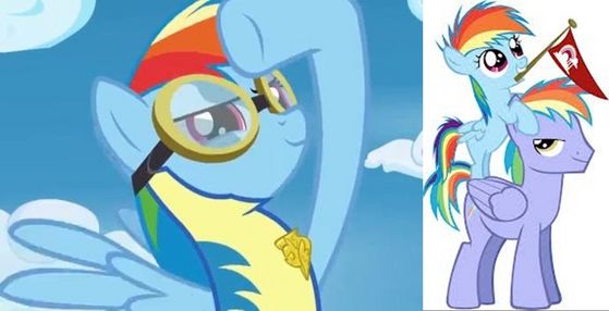  2.Mane Six Future and Past: In Wonderbolt Academy, 虹 Dash gets admitted into Wonderbolt Academy and became a lead pony. In Games Ponies Play we see a stallion that is most likely Rainbow's dad.
