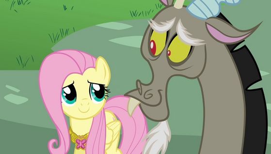  Fluttershy and Discord: In Keep Calm and Flutter On, the mane six are deemed with the task of reforming Discord and it worked. Discord reformed because he valued his friendship with Fluttershy.