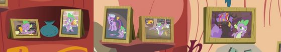 Pewee, Spike, and Twilight: We learn in Just for Sidekicks that Spike had hatched Pewee and that Spike and Twilight had spent some time with Pewee. However, Spike decided to return Pewee to his parents.
