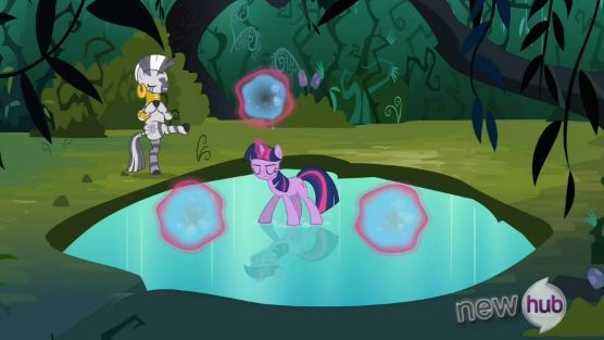  Zecora played an important role in the episode Magic Duel. Twilight trained with her after being banished. Zecora can use magic as shown Von her refilling her cup Von waving her hoof around it. Zecora is also seen in Just for Sidekicks.