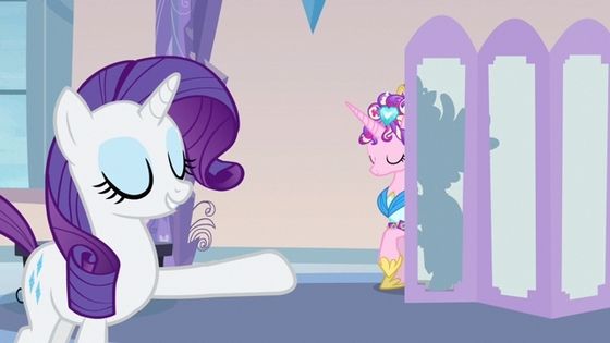  Rarity and Cadance: In Games Ponies Play, Rarity helps Cadance do prepare for Cadance's meeting with the games inspector.