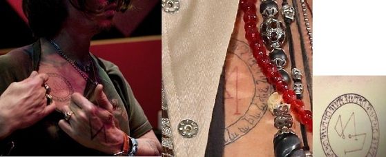  In the right आप can see a picture of Damien’s "Theban" tattoo, which seems to look slightly different