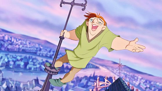  Quasimodo sings atop the cathedral as the city of Paris lies before him.