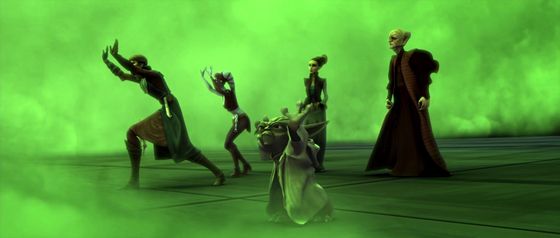  Yoda, Anakin and Aayla using Force Barrier to protect Padme and Chancellor Palpatine