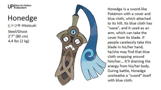  An information of Honedge. Because it converted into JPG, the color will be different. There is a sentence called "Union des Pokemon Indépendants" on the upper left side of the image.