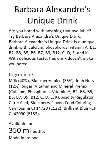  The brochure of Barbara Alexandre's Unique Drink.