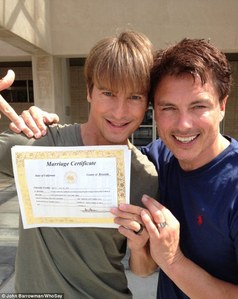  Just married! John Barrowman and Scott Gill tunjuk off their brand new marriage certificate after tying the knot in California