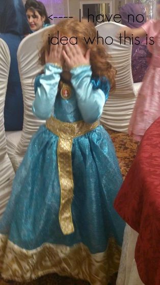  Sarah (the girl) thought she had a runny nose, so she did want to Zeigen it. We wiped it clean, but she was still very self concious. Isn't she adorable? This was at an engagement party, she dressed like Merida, and I wanted to share it :)
