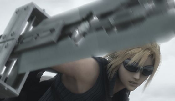 Cloud used his sword as a shield from the bullets
