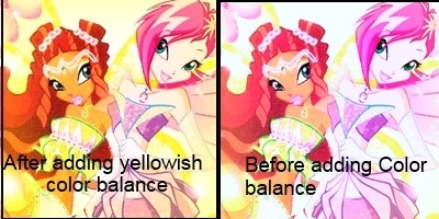  Before and after using color balance