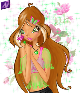  Floras fashion sense as wewe can see Flora loves flowers and butterflies and pink and green