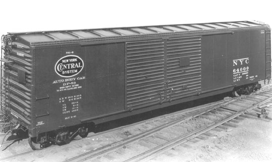  Freight cars with double doors, such as this one, were used for carrying automobiles.
