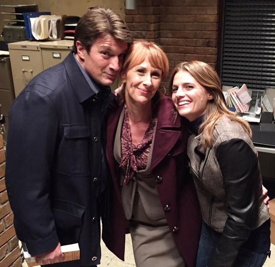 Nathan Fillion, Wendy Braun, Stana Katic on the set of CASTLE