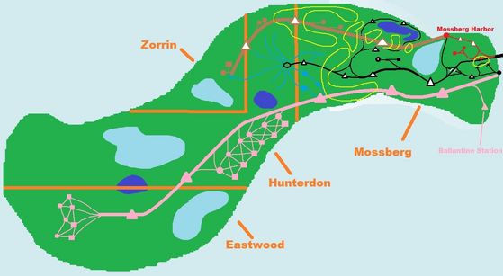  A new map of the Island Of Errol. It features the finished section of the Hunterdon Central Railway.