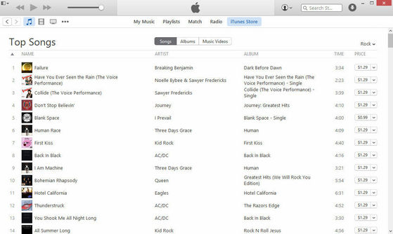 Current iTunes Rock Top 100 Chart