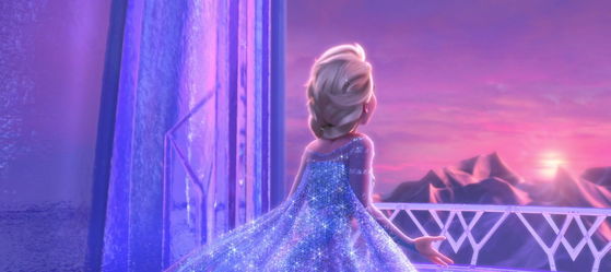  The scene of Elsa as Ice Queen in her ice castle.