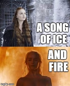  Sansa, ice; Daenerys, api, kebakaran